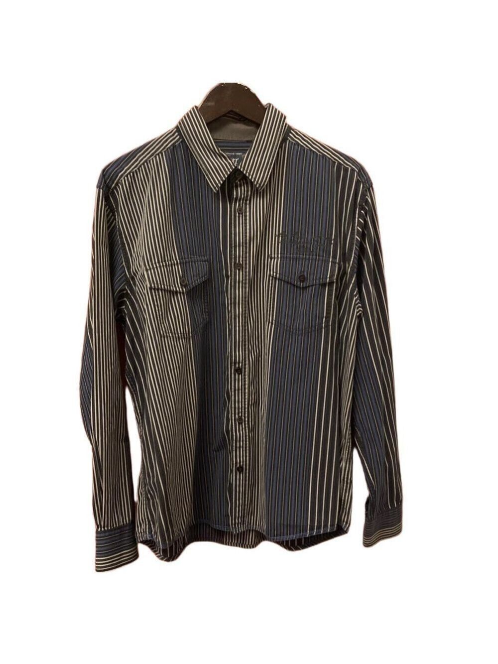 AT Company Armand Thiery Men’s XXL Blue Black Striped Cotton Button Down Shirt